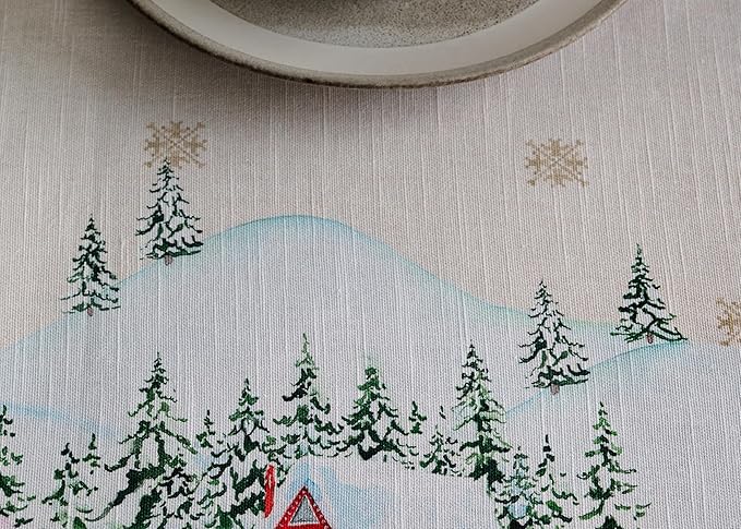 Maison d' Hermine Table Cloth Rectangle Table 100% Cotton 70 x 90 Inches Fall Tablecloth Reusable Everyday Use for Thanksgiving Christmas Decorations Dining Farmhouse Party (Rural Christmas)