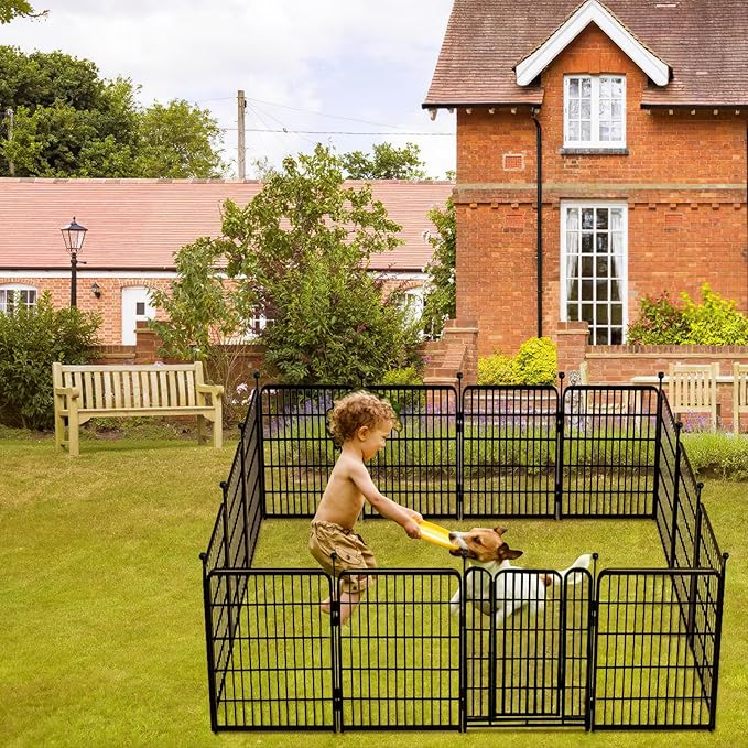 Garden Fence with Gate 36 in(H)×27 in(L) 14 Panels Total 31 Ft(L), Garden Fences and Borders for Dogs, Animal Barrier Fence, Black Metal Decorative Garden Fencing