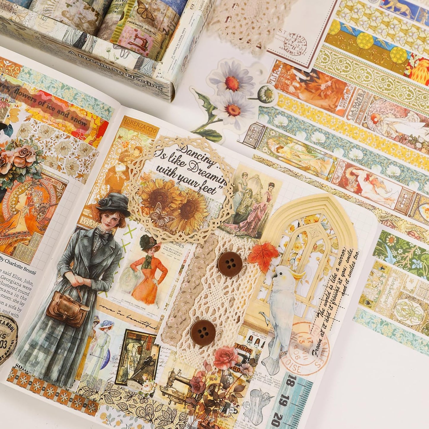 Vintage Washi Tape Set - 24 Rolls Arts Adhesive Tapes Assorted Retro Decorative Masking Tape Sets for Craft, Kids, Scrapbook, DIY, Gift Wrapping (5-Botanical Garden)