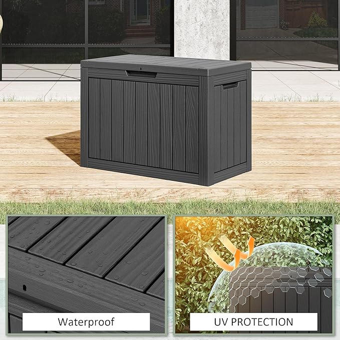 40 Gallon Outdoor Storage Deck Box Waterproof,Garden Tool,Backyard Cushion,Poolside Storage,Small Delivery Boxes for Outside,UV-Resistant & All-Weather,Wood-like Striped BLack