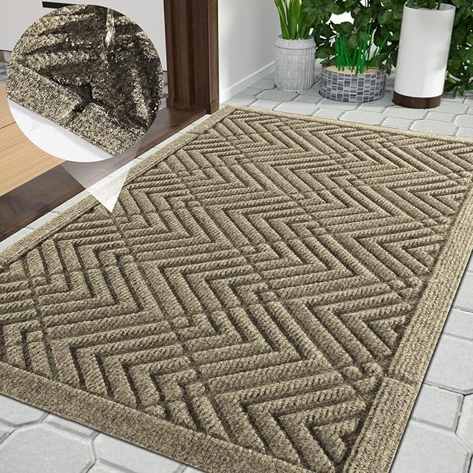 Yimobra Door Mats Outdoor 29.5x17, All-Season Waterproof Outdoor Mats for Front Door Entrance with Drainage Holes, Heavy Duty Non-Slip Doormat for Garage Patio Entryway Indoor, Beige Square