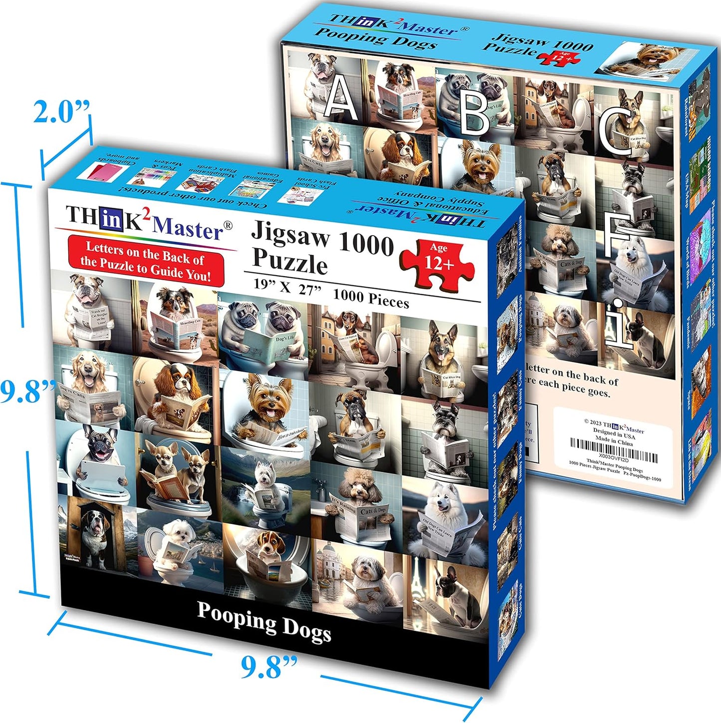 Think2Master Pooping Dogs & Puppies 1000 Pieces Jigsaw Puzzle. Pooping Puppies, Funny Bathroom Decoration, Gag Gift. Fun Toy Teens, Adults, Seniors & Families. Great for Kids 13+ Size: 26.8” x 18.9”