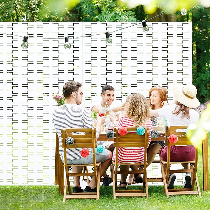 Casaphoria Metal Privacy Screen Outdoor, 72" H x 47" W Freestanding Decorative Privacy Screen for Patio Deck Balcony Garden with Stable Base, Square White