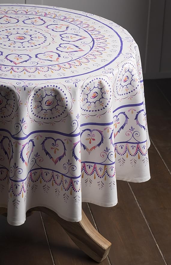 Maison d' Hermine Table Cloth Round Table 100% Cotton 63 Inches Tablecloth Reusable Decorative Everyday Use for Dining Room, Farmhouse, Home, Party, Festive & Wedding Spring Summer - Mandala