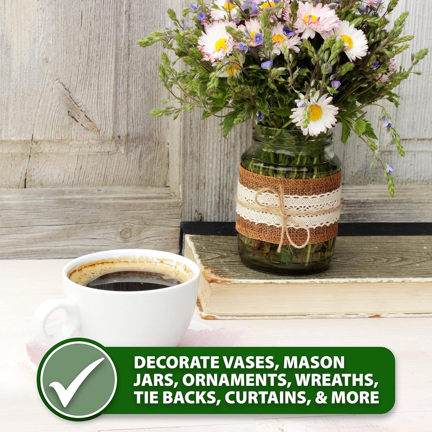 Mandala Crafts Burlap and Lace Ribbon 3 Inches Wide Jute Ribbons for Crafts - 20 Yds Roll Rustic Burlap Wrap Trim Ribbons for Wreaths Bows Wedding Party