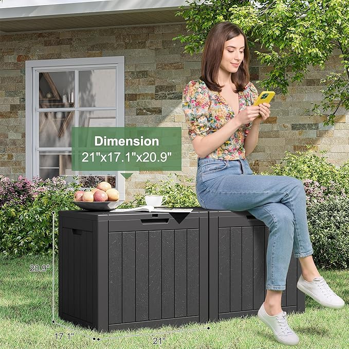 Outdoor Storage Deck Box Waterproof,Garden Tool,Backyard Cushion,Poolside Storage,Small Resin Delivery Boxes for Outside,Lockable Lid (32 Gallon, Black)