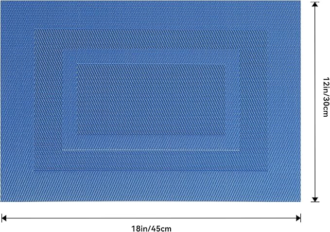Leetaltree Blue Frame Placemats Set of 8 - Heat Resistant Non-Slip Place mats for Dining Table, Washable Durable PVC Vinyl Woven Table Mats(Blue Frame, 8)