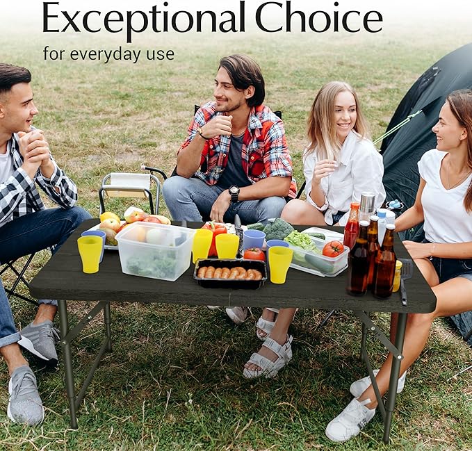 4 Feet Foldable Table Adjustable Height with Built in Handle, Steel Legs | 4FT Heavy Duty Portable | Perfect for Party Dining Wedding Events Picnic Indoor Outdoor Camping Utility Folding - 4 Foot
