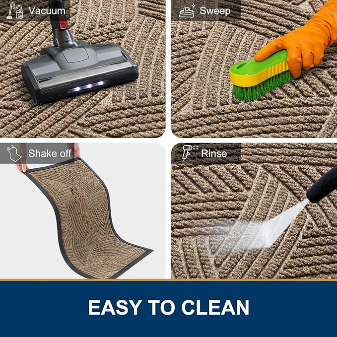 Smiry Front Door Mat Outside Entrance, Heavy Duty Sturdy Natural Rubber Doormat, Trap Dirt and Moisture, Easy Clean Low Profile Mats for Indoor Outdoor Entry, Interwoven Stripes (36x24, Brown)