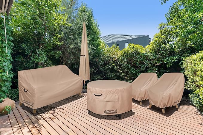ULTCOVER Patio Fire Pit Table Cover Round 32 inch Outdoor Waterproof Fire Bowl Cover