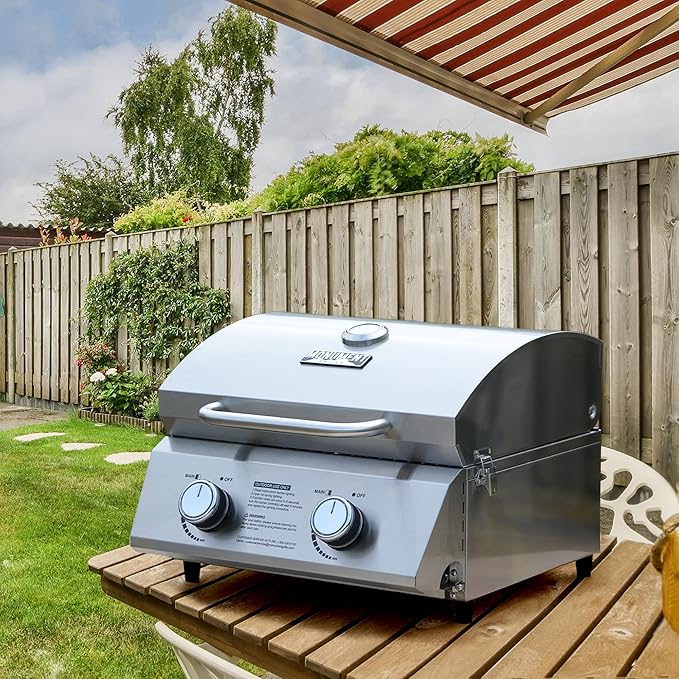 Monument Grills Tabletop Propane Gas Grill for Outdoor Portable Camping Cooking with 1 Pound Tank Adapter(2 items)