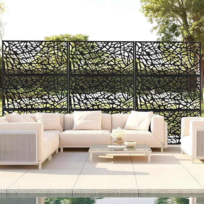 Outdoor Privacy Screen,72" H×47" W Metal Privacy Screen, Freestanding Privacy Fence Panels for Patio