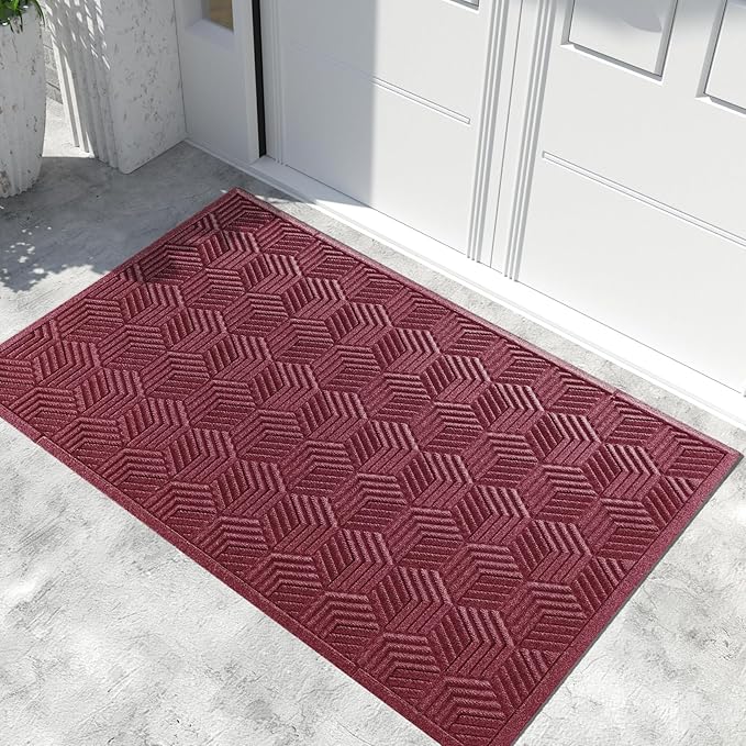 Yimobra Extra Large Door Mat 60x32, All-Season Waterproof Outdoor Mats for Front Door Entrance with Drainage Holes, Heavy Duty Non-Slip Doormat for Garage Patio Entryway Indoor, Red
