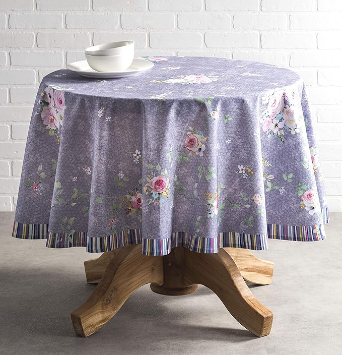 Maison d' Hermine Table Cloth Round Table 100% Cotton 69 Inches Tablecloth Reusable for Dining Room, Farmhouse, Home, Party, Festive & Wedding Spring Summer - Sweet Rose Lavender - Country Garden