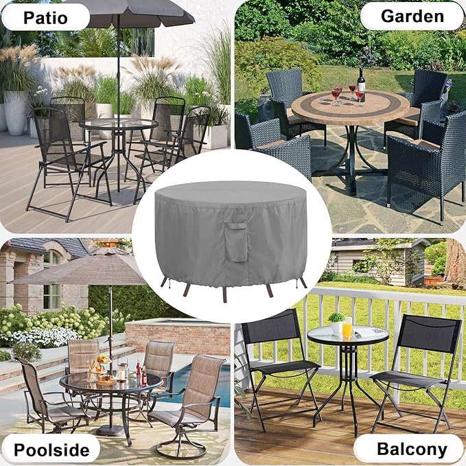 OutdoorLines Outdoor Waterproof Patio Table Furniture Set Covers - Round Couch Sectional Cover Outside Weatherproof Patio Furniture Covering for Deck, Lawn and Backyard 96" DIA x 28" H, Grey