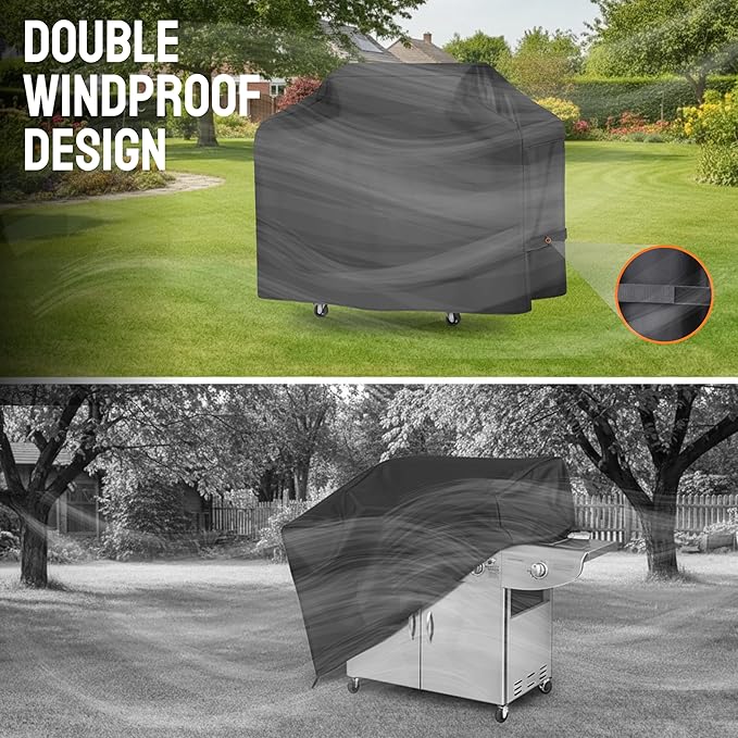 58 Inch BBQ Grill Cover, Heavy Duty Waterproof Outdoor Grill Cover, UV, Fade & Tear Resistant, Secure Fit with Straps, Fits Most Gas BBQ Grills