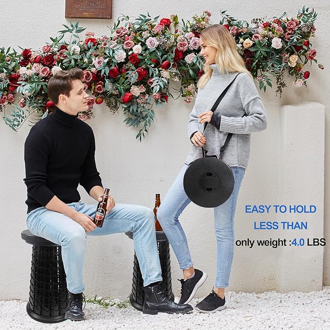 Upgraded XXL Collapsible Stool with Thick Cushion H 20.1" D 13", 1000Lbs Max Weight, Wider & Taller Pop Up Heavy Duty Portable Retractable Foldable Stool or Travel Foot Rest, Camping & Outdoors
