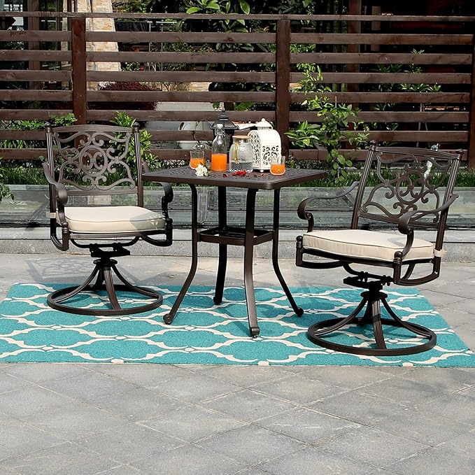 PHI VILLA Cast Aluminum Patio Bistro Dining Table Clearance with 1.97" Umbrella Hole, 27.5" Square Side Dining Table with Frosted Surface for Lawn Garden Yard