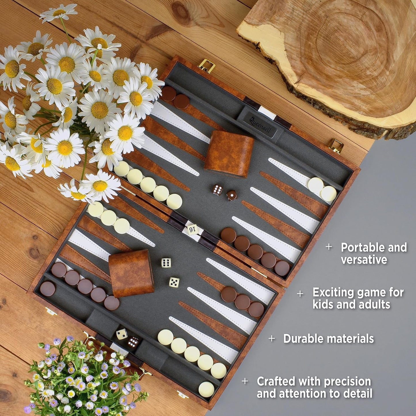 Large Backgammon Sets for Adults - Classic Board Games for 2 Players Adults and Kids - Premium Backgammon Set 15 inch Board and 32 Backgammon Pieces in Quality PU Leather Case - Gift for Man