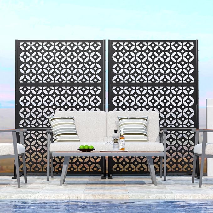 Metal Privacy Screen Outdoor, 72" H Freestanding Privacy Fence with Sturdy Stands, Decorative Privacy Panels Shield for Courtyard, Balcony, Garden and Other Indoor Places (Cross-Shaped)