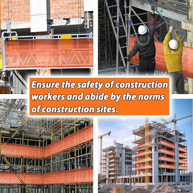 40' L x 40" W Construction Safety Debris Netting with 24 Tapes & Buckles, Orange Fire Retardant Pump Jack Safety Net, Scaffold Safety Netting Rolls Scaffold Net Enclosure