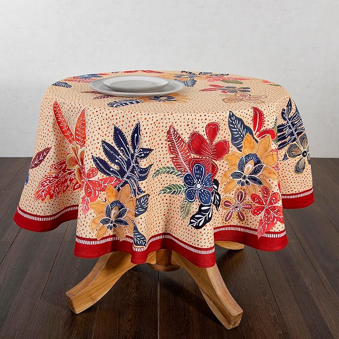 Maison d' Hermine Table Cloth Round Table 100% Cotton 69 Inches Fall Tablecloth Reusable Everyday Use for Thanksgiving Christmas Decorations Dining Farmhouse Party (Kalahari)