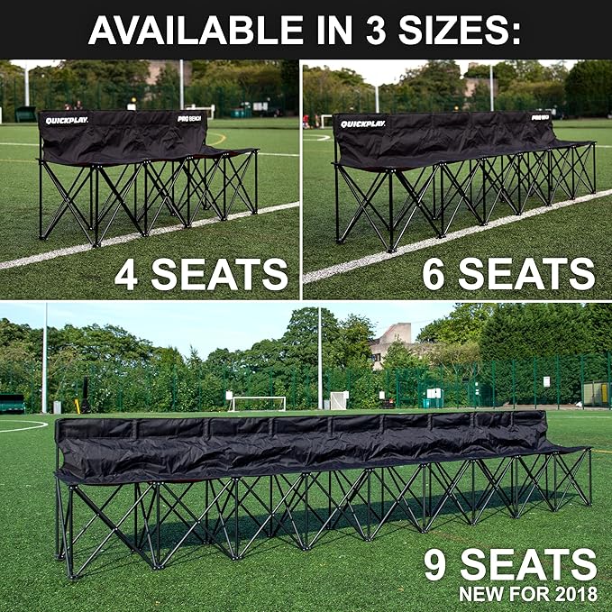 QUICKPLAY PRO Portable Folding Bench – Available in 4, 6, and 9 Seats & 6-Seat Shelter | Heavy-Duty, Fast Set-Up Seating for Sports, Camping, and Outdoor Activities