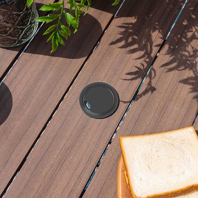 NUU GARDEN Outdoor 37” Square Metal Dining Table, Patio Dining Table with Umbrella Hole, Powder-Coated Metal Table with Faux Wood Tabletop, for Patio, Garden, Backyard and Balcony, Black