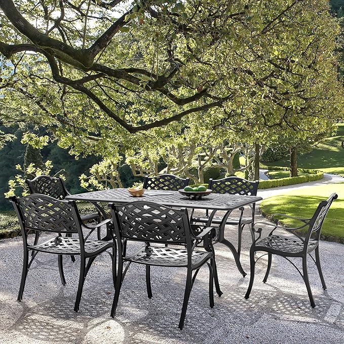 NUU GARDEN 60" Outdoor Dining Table with 2.09" Umbrella Hole, All Weather Cast Aluminum Outdoor Patio Table, 6-8 Person Rectangle Dining Table, Backyard Bistro Table for Garden, Poolside, Black