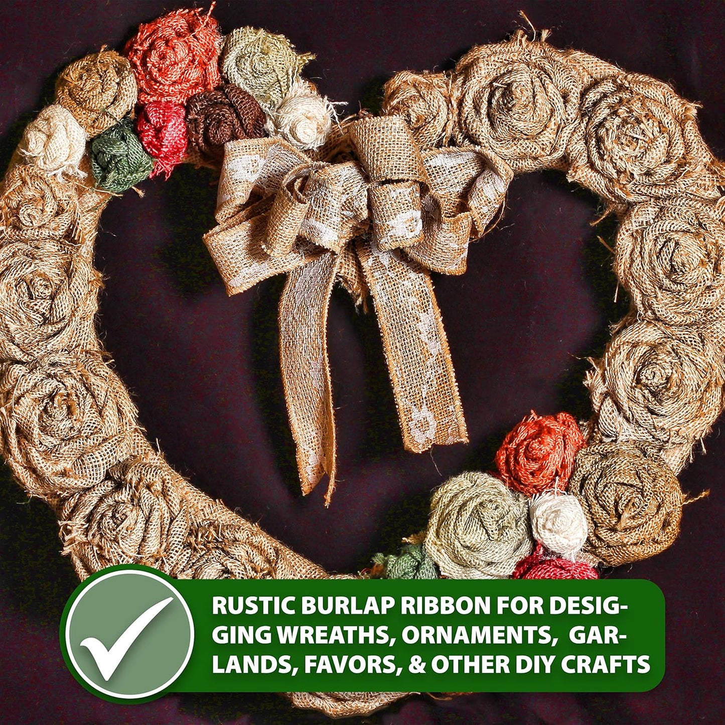 Mandala Crafts Red Burlap Wired Ribbon 2 Inches Wide Jute Ribbons for Crafts - 10 Yds Roll Rustic Burlap Wrap Trim Ribbons for Wreaths Bows Party Decoration