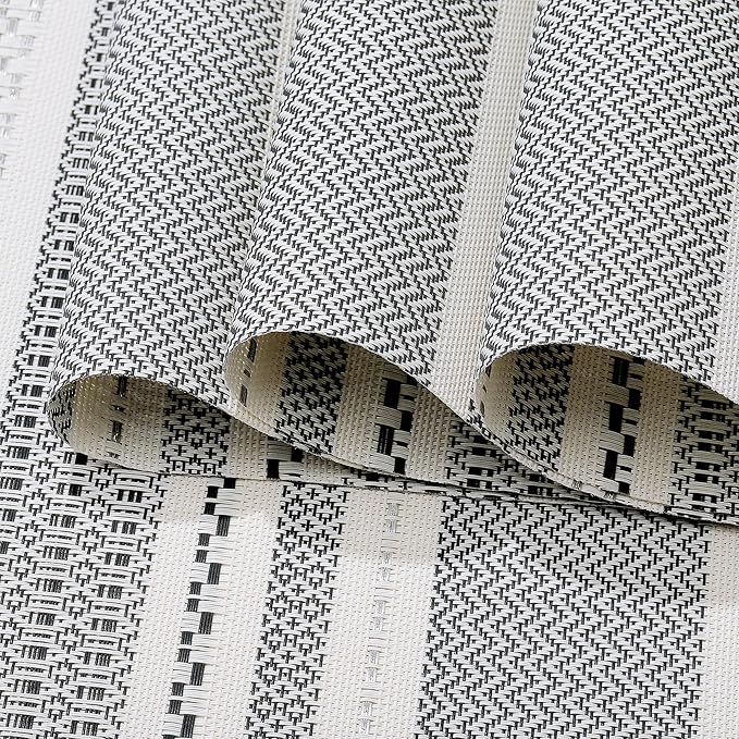 fanquare Sliver Striped Placemats 6 Pack Nordic Style Washable Place Mats Vinyl Woven Heat-Resistant Kitchen Table Mats Indoor & Outdoor Use Table Mat