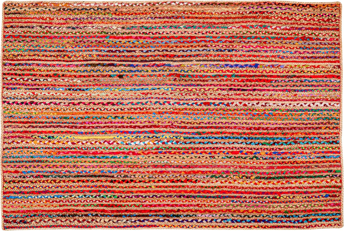 3'x5' Handwoven Jute Chindi Area Rug - Colorful Boho Rugs for Living Room - Hand Braided Multicolor Bohemian Rug for Farmhouse, Bedroom, Dining Room, Classroom, Hallway, Kitchen, Office