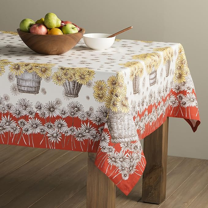 Maison d' Hermine Table Cloth Square Table 100% Cotton 60 x 60 Inches Fall Tablecloth Reusable Everyday Use for Thanksgiving Christmas Decorations Dining Farmhouse Party (Bagatelle)