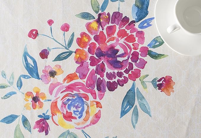 Maison d' Hermine Table Cloth Rectangle Table 100% Cotton 70 x 90 Inches Tablecloth Reusable Decorative for Dining Room, Farmhouse, Home, Party, Festive & Wedding Spring Summer - Rose Garden