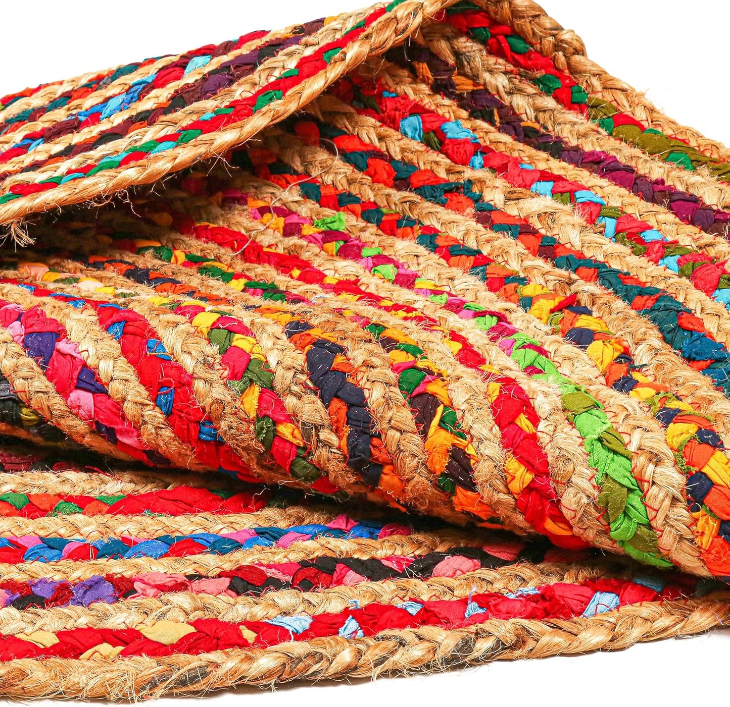 8'x10' Handwoven Jute Chindi Area Rug - Colorful Boho Rugs for Living Room - Hand Braided Multicolor Bohemian Rug for Farmhouse, Bedroom, Dining Room, Classroom, Hallway, Kitchen, Office