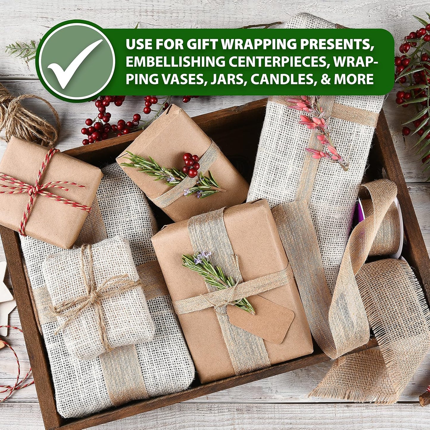 Mandala Crafts Red Burlap Wired Ribbon 1.5 Inches Wide Jute Ribbons for Crafts - 10 Yds Roll Rustic Burlap Wrap Trim Ribbons for Wreaths Bows Party Decoration