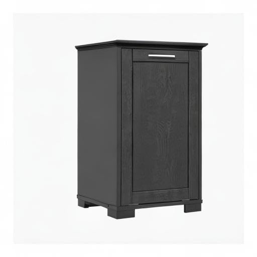 OLD CAPTAIN Wooden Tilt Out Trash Cabinet, Wooden Kitchen Garbage Can Free Standing Holder, Black Finish