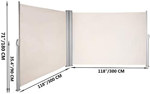 VEVOR Retractable Side Awning, UV 50 71''x236'' Rugged Full Aluminum Rust-Proof Side Awning Patio Sunshine Privacy Divider, 280 g Thicken Wind Screen, for Courtyard, Roof Terraces Pools, Beige