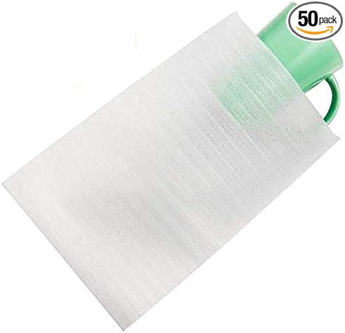 50 Cushion Foam Pouches 7-1/2" X 12", Foam wraps cup pouches, Protect mug, Glasses, China, and Dishes, Packing supplies, Packing Cushioning Supplies for Moving (50 PACK) (50 Count)
