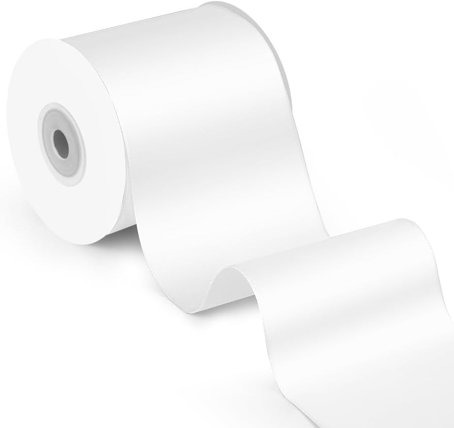 3 Inch x 25 Yard White Satin Ribbon - Perfect for Gift Wrapping, Cutting Ribbons, Ceremony Décor, Wedding Bouquets, Embroidery, Christmas Crafts & Sewing Projects