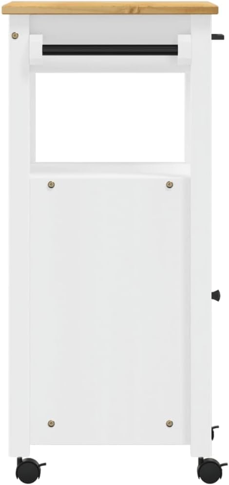 Kitchen Trolley Monza Rolling Kitchen Island Cart with Storage, Portable Dining Room Serving Utility Carts, White 18.9" x 15.7" x 35.4" Solid Wood Pine KH73A