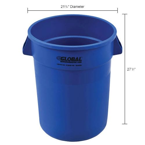 Global Industrial Commercial Round Trash Can, 32 Gallon Capacity, Plastic Garbage Can, Indoor and Outdoor Utility Trash Can, Blue, 21-3/4"W x 27-1/2"H, No Lid