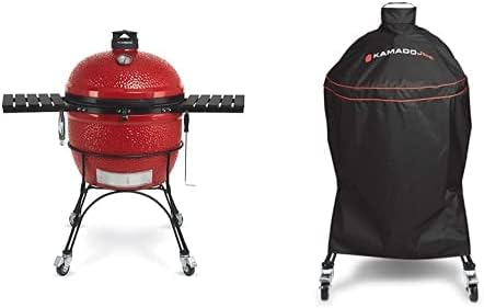 Kamado Joe Big Joe II 24 inch Charcoal Grill in Blaze Red with Grill Cover Bundle, BJ24RHC