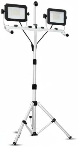 UFOND 10000 Lumen LED Work Light with Stand,Detachable Waterproof Dual Head Work Lights,Individual Switch Floodlight with TelescopingTripod,Work Lamp with Power Cord for Construction Site