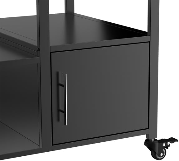 Heavy-Duty Outdoor Grill Cart with Stainless Steel Top, Rolling BBQ Prep Station Table for Large Ceramic Grills & Smokers, 67-Inch Metal Grill Stand with 2 Storage Cabinets, 6 Wheels, Black