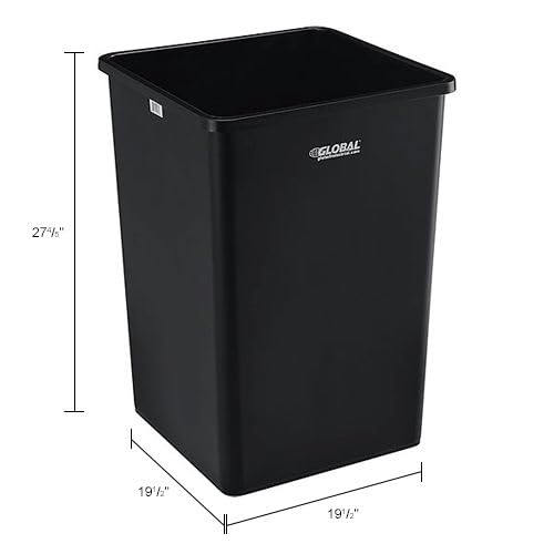 Global Industrial Square Plastic Garbage Can, 35 Gallon Capacity, Indoor/Outdoor Rated, 19-1/2"W x 19-1/2"D x 27-4/5"H, Utility Trash Can, No Lid, Black