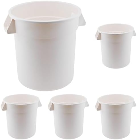 Winco PTC-10W Round Trash Can, 10 Gallon, White (Pack of 5)