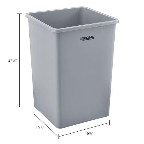 Global Industrial Square Plastic Garbage Can, 35 Gallon Capacity, Indoor/Outdoor Rated, 19-1/2"W x 19-1/2"D x 27-4/5"H, Utility Trash Can, No Lid, Gray