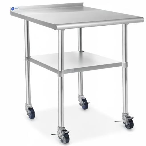 GRIDMANN Stainless Steel Table 36 in. x 24 in., NSF Commercial Kitchen Prep & Work Table w/Backsplash and Wheels