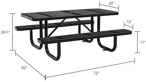 Global Industrial 72" Rectangular Perforated Metal Outdoor Picnic Table, Black
